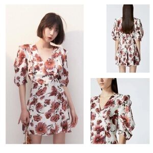 The Kooples Floral Wrap Dress - Multicolor Ecru, Size 6